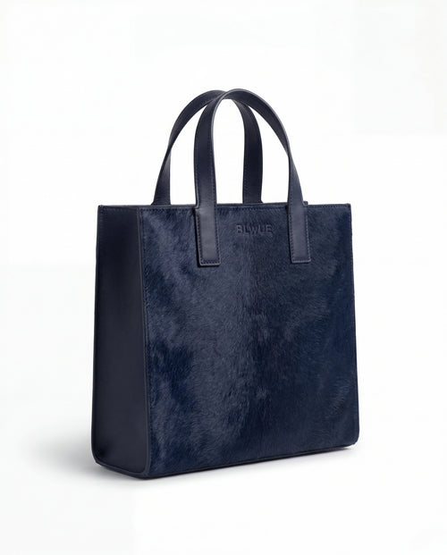 Navy Blue Cowhide Tote Bag